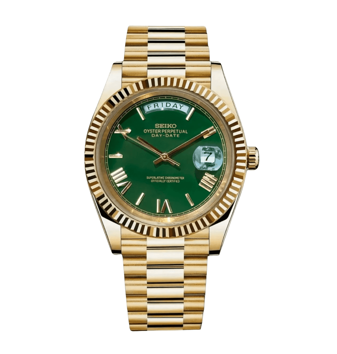 Seiko Mod Day-Date Gold Green Roman - WATCHES BY MODDY