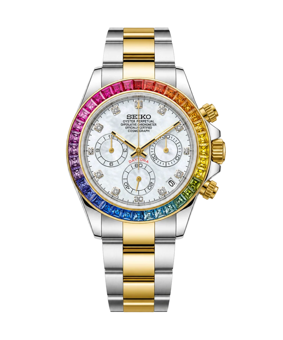 Seiko Mod Daytona Rainbow Twotone Gem White - WATCHES BY MODDY