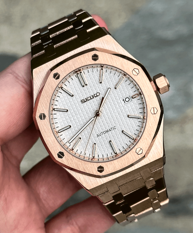 Seiko Mod Royal Oak RG White - WATCHES BY MODDY