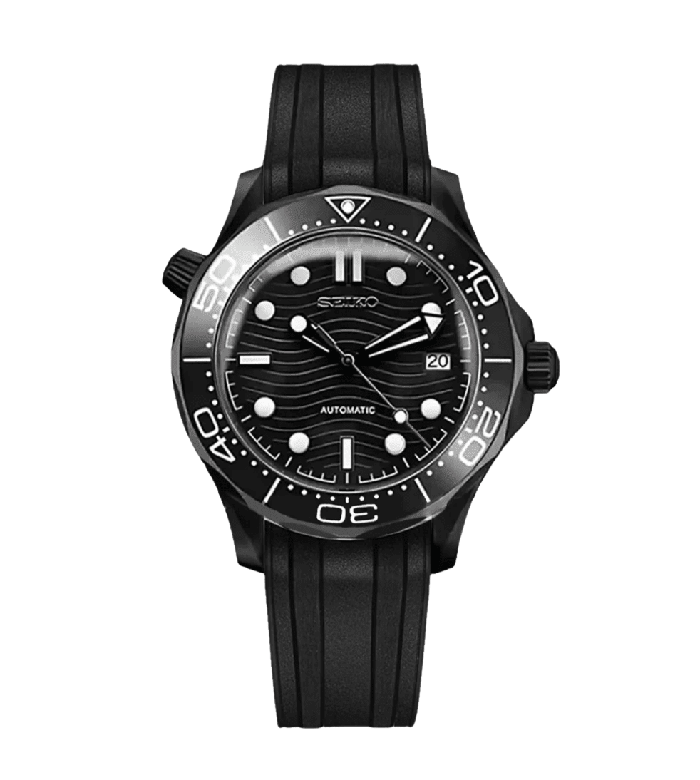 Seiko Mod Seamaster Black Silicone - WATCHES BY MODDY