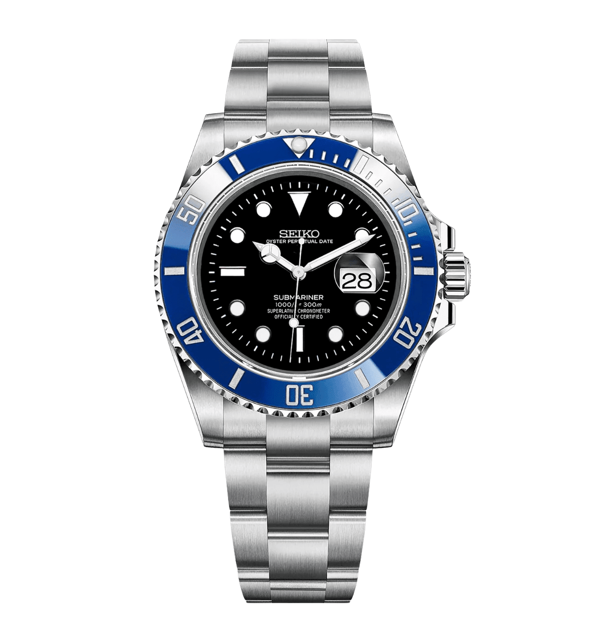 Seiko Mod Submariner Black Blue - WATCHES BY MODDY